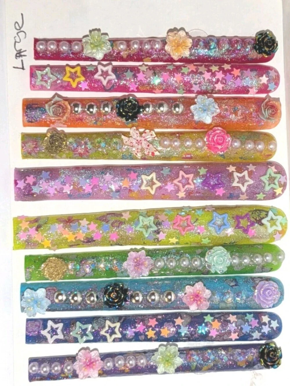 Hand Crafted Shimmering 6Xl Acrylic Colorful Designed Press On Nails Sz Large